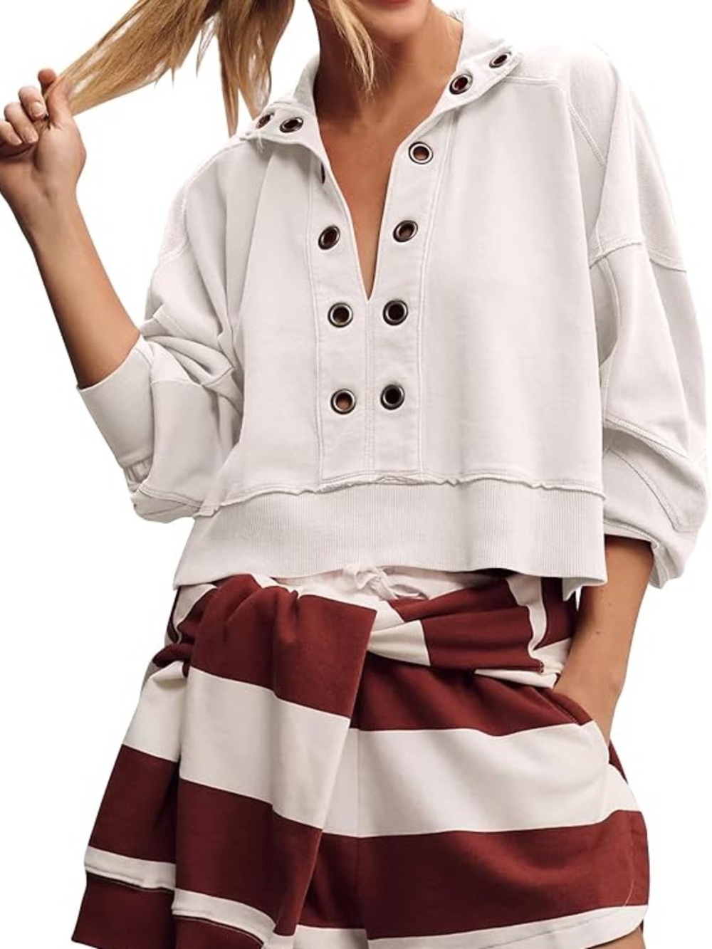 Pilcro by Anthropologie White Cotton Grommet Sweatshirt L